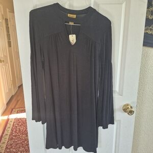 NWT Wrangler Black Keyhole Neck Dress L Rayon Bell Sleeve